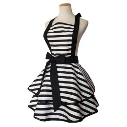 SKAP073 個人設計黑白間背心直身裙款雙層下擺復古圍裙  供應烘培蛋糕店 咖啡店 美容院復古圍裙 復古圍裙供應商    SKAP073 個人設計黑白間背心直身裙款雙層下擺復古圍裙  供應烘培蛋糕店 咖啡店 美容院復古圍裙 復古圍裙供應商